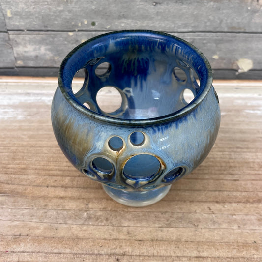 Studio Pottery Drip Glaze Votive Holder, Signed