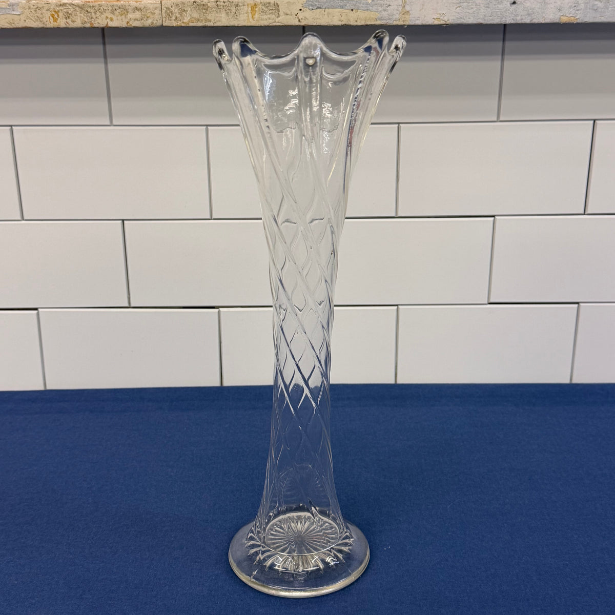 Clear Glass Swung Vase Diamond Pattern