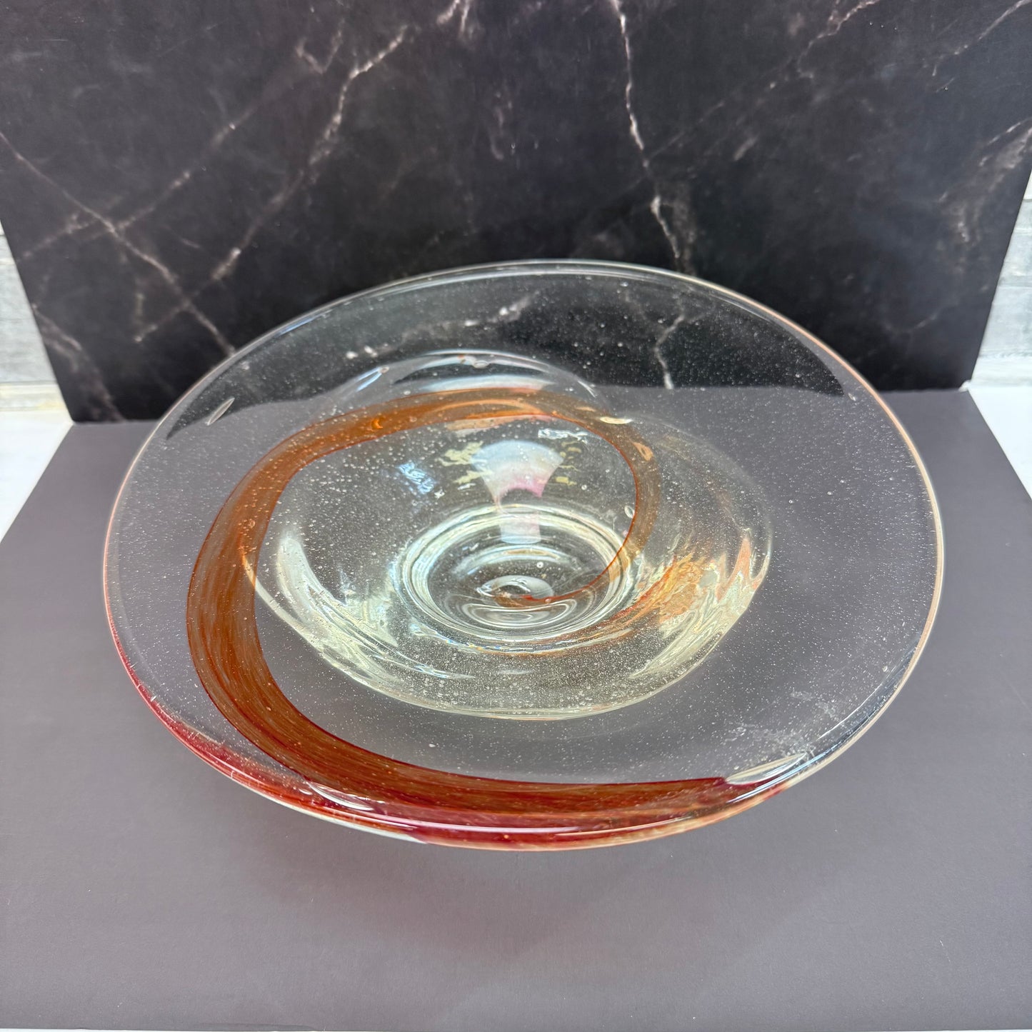 Handblown Swirled Art Glass Pedestal Bowl, Signed 2003