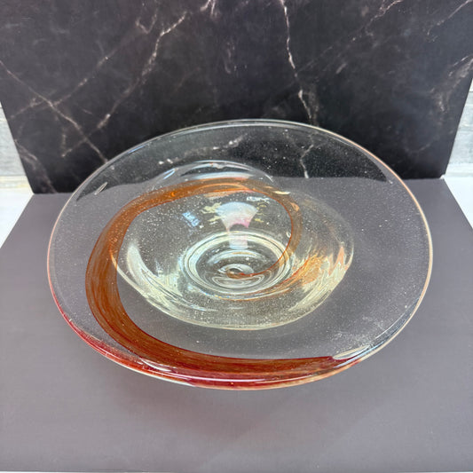 Handblown Swirled Art Glass Pedestal Bowl, Signed 2003