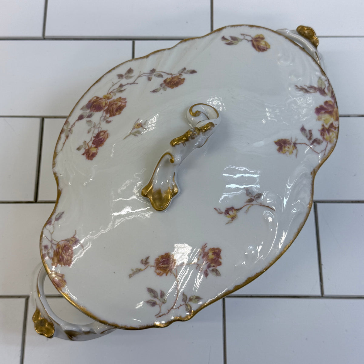 Jean Pouyat Limoges Rose Covered Vegetable Bowl c.1900