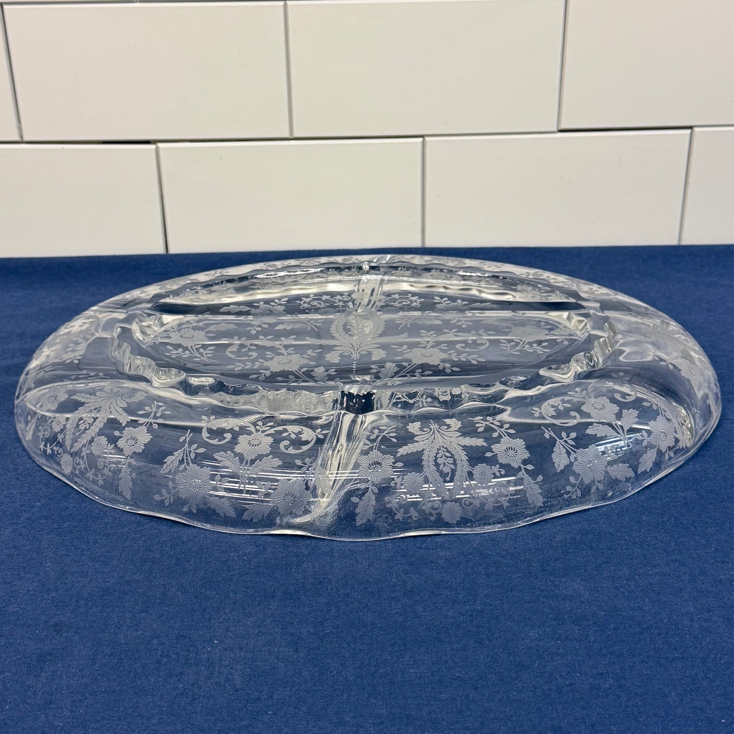 Viking Prelude Dish Relish, Floral Etched Glass