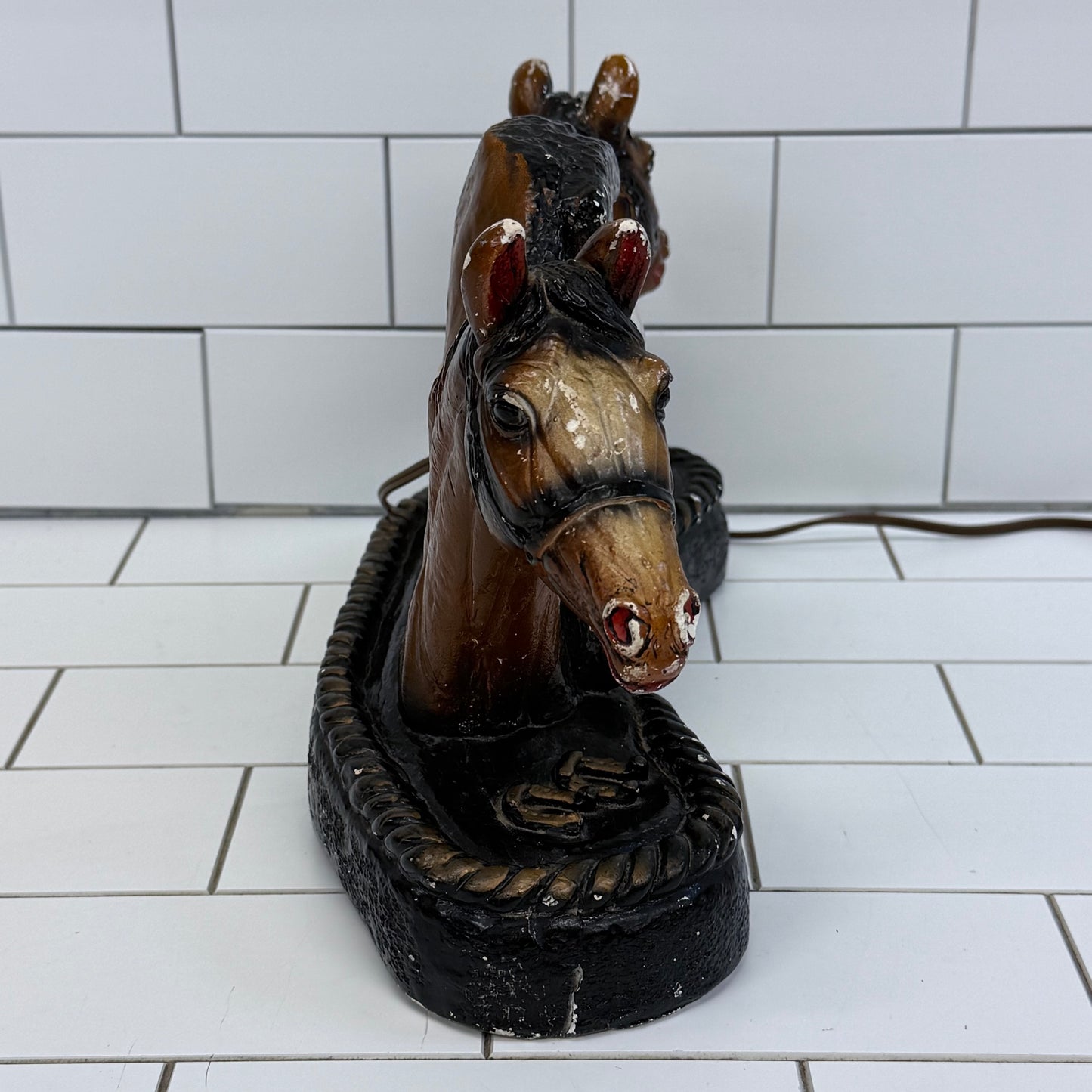 Lanshire Horse Chalkware Mantel Clock 1950s