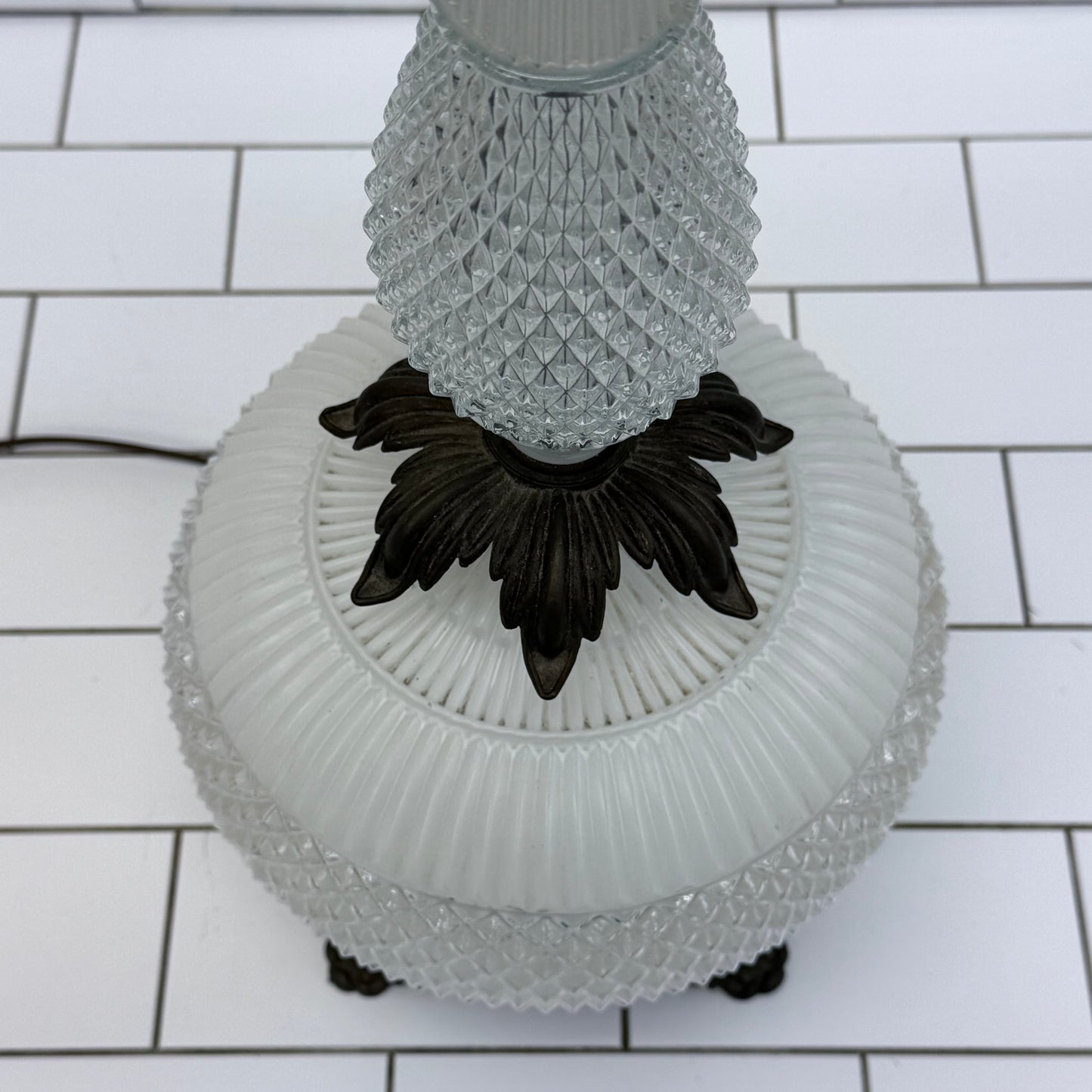 Hollywood Regency Frosted Glass Table Lamp Vintage 1960s