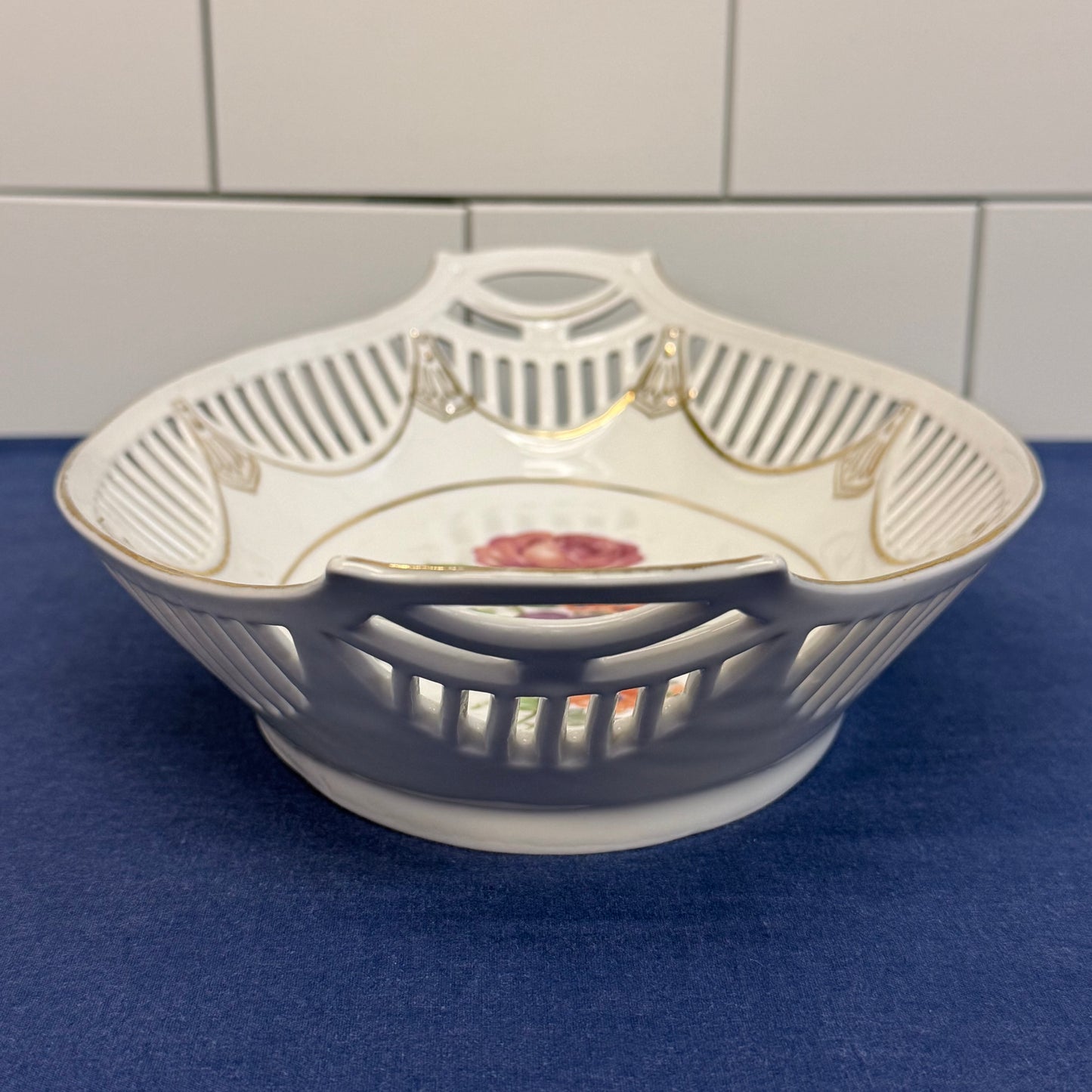 Reticulated Floral Serving Bowl German Porcelain