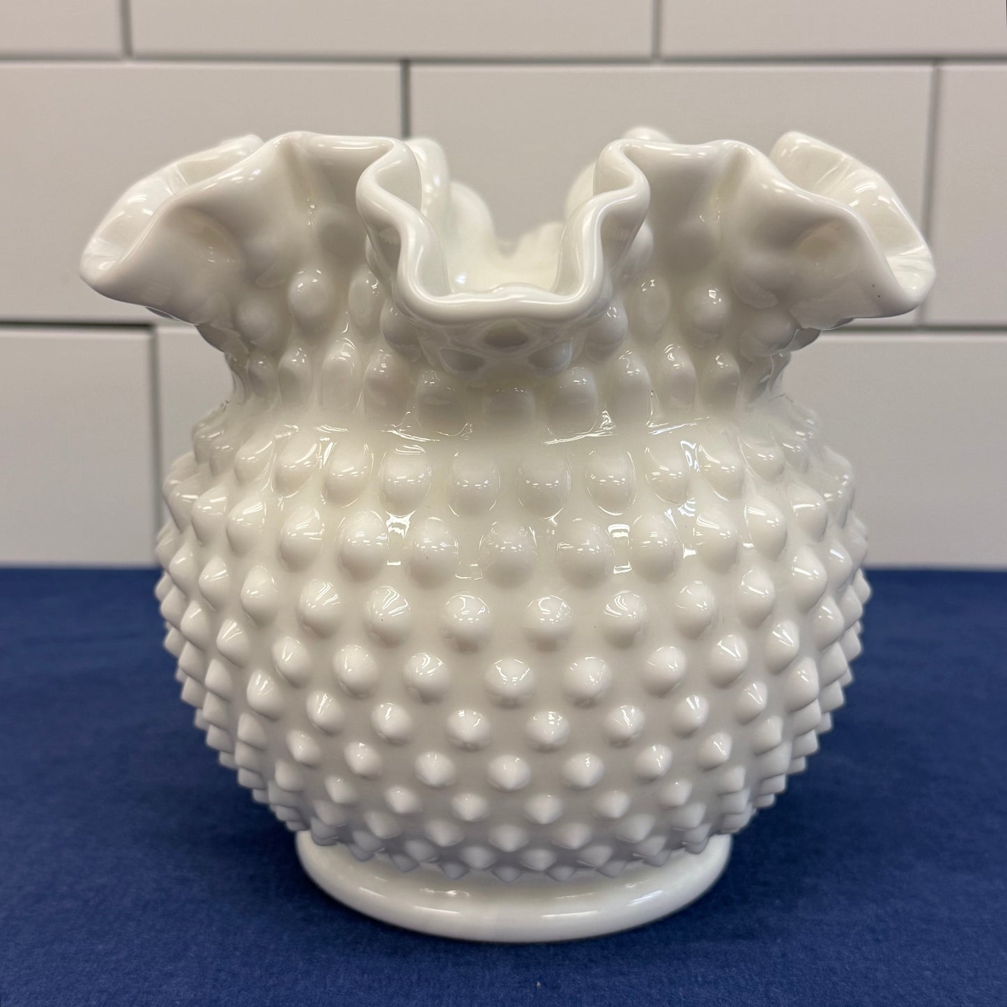 Fenton Hobnail Milk Glass Vase & Candlestick Set of 3 1950-70