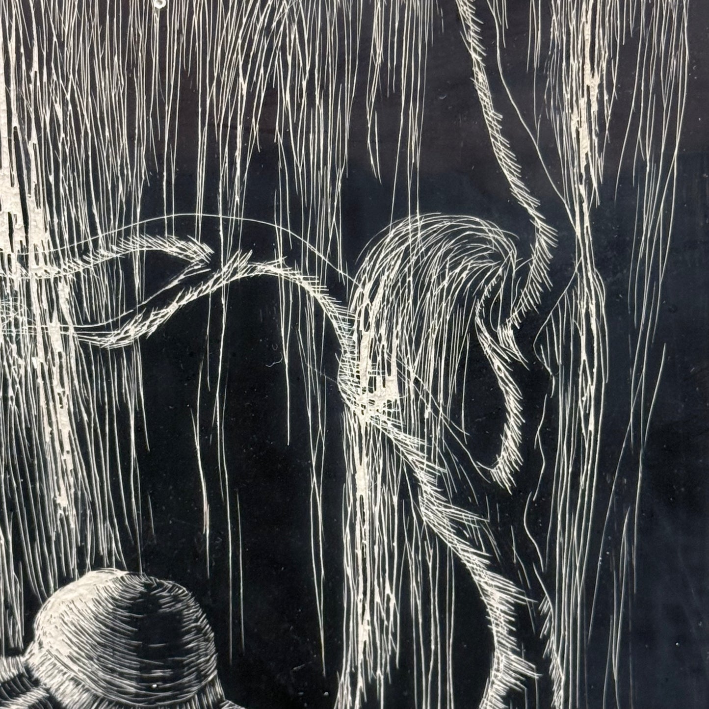 Original Linocut Print Child Under Willow Signed Kris Johnson