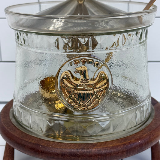 Vintage Eagle Tureen w/ Ladle & Brass Wood Burner Stand Set