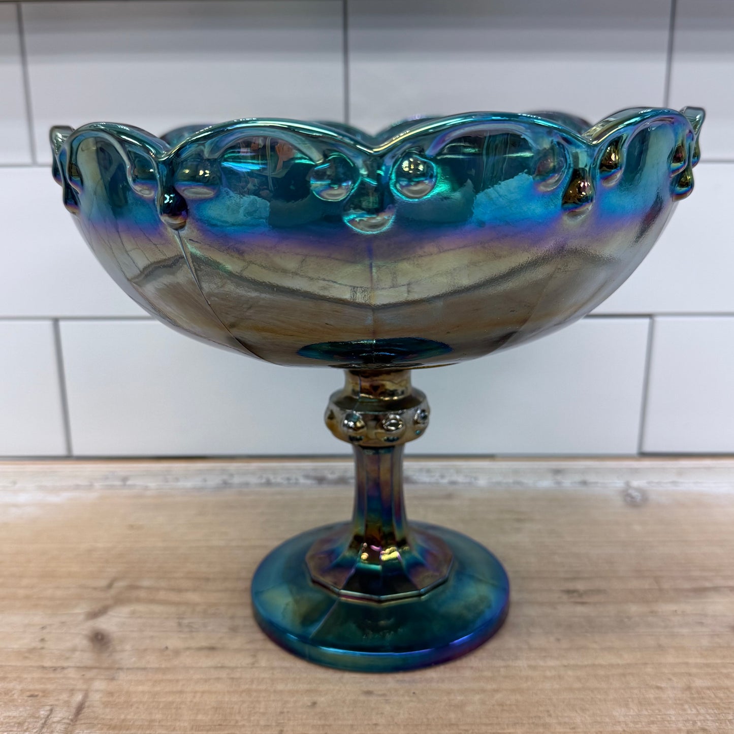 Indiana Glass Garland Teardrop Carnival Glass Pedestal Compote