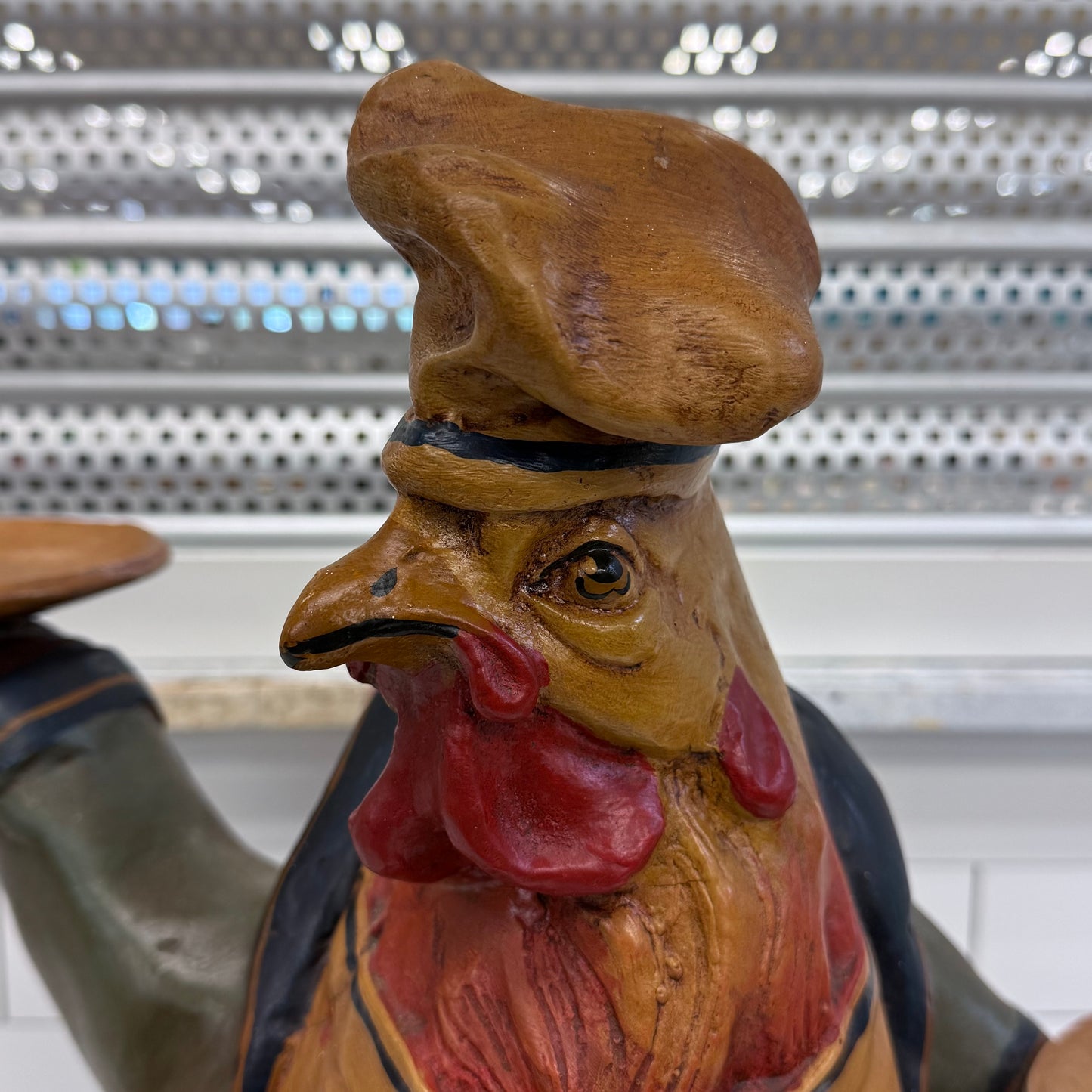 Rooster Waiter Serving Statue Vintage 1980s