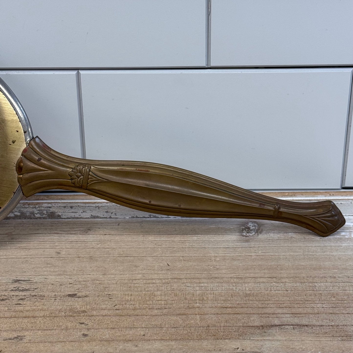 Hollywood Regency Brass Floral Vanity Hand Mirror Vintage Decor