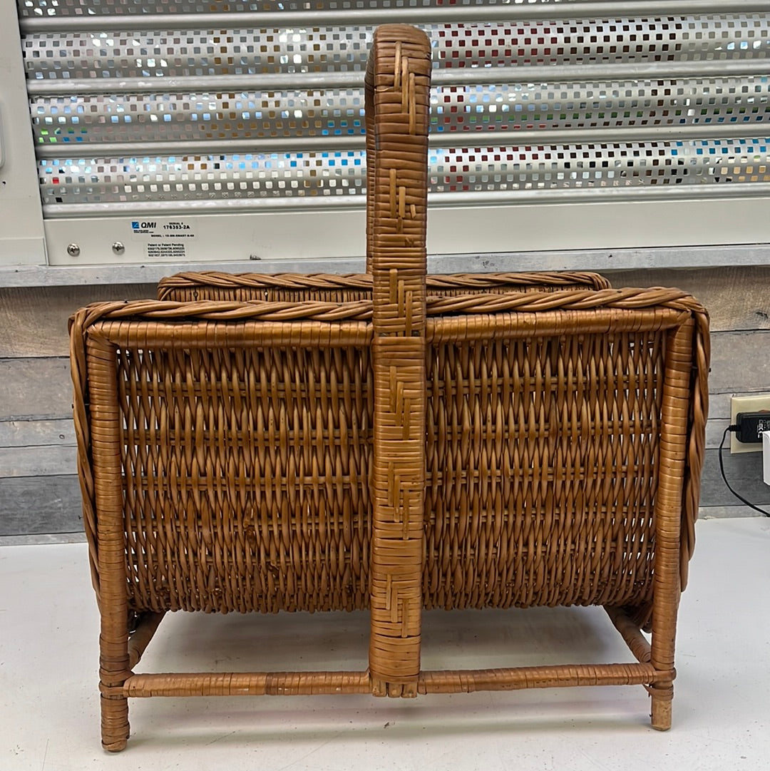 Vintage MCM Curved Wicker Firewood Rack, 1960s