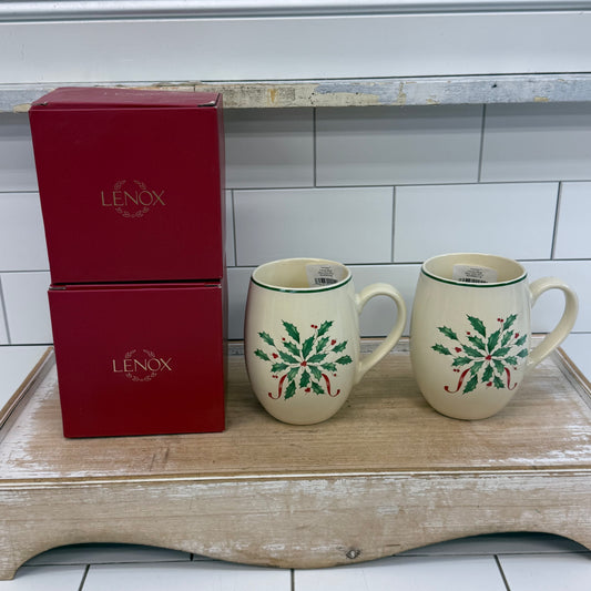 Lenox Holiday Holly Berry Cocoa Mugs Set of 2