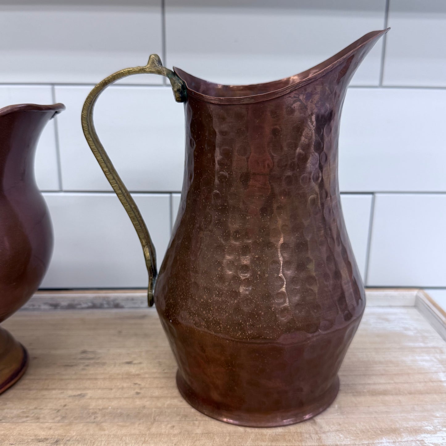 Copper Coal Scuttle & Hammered Pitcher Decor Set