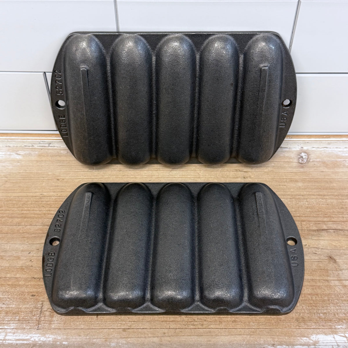 Lodge 527 Cast Iron Corn Stick Pans Set of 2 Vintage 1970s