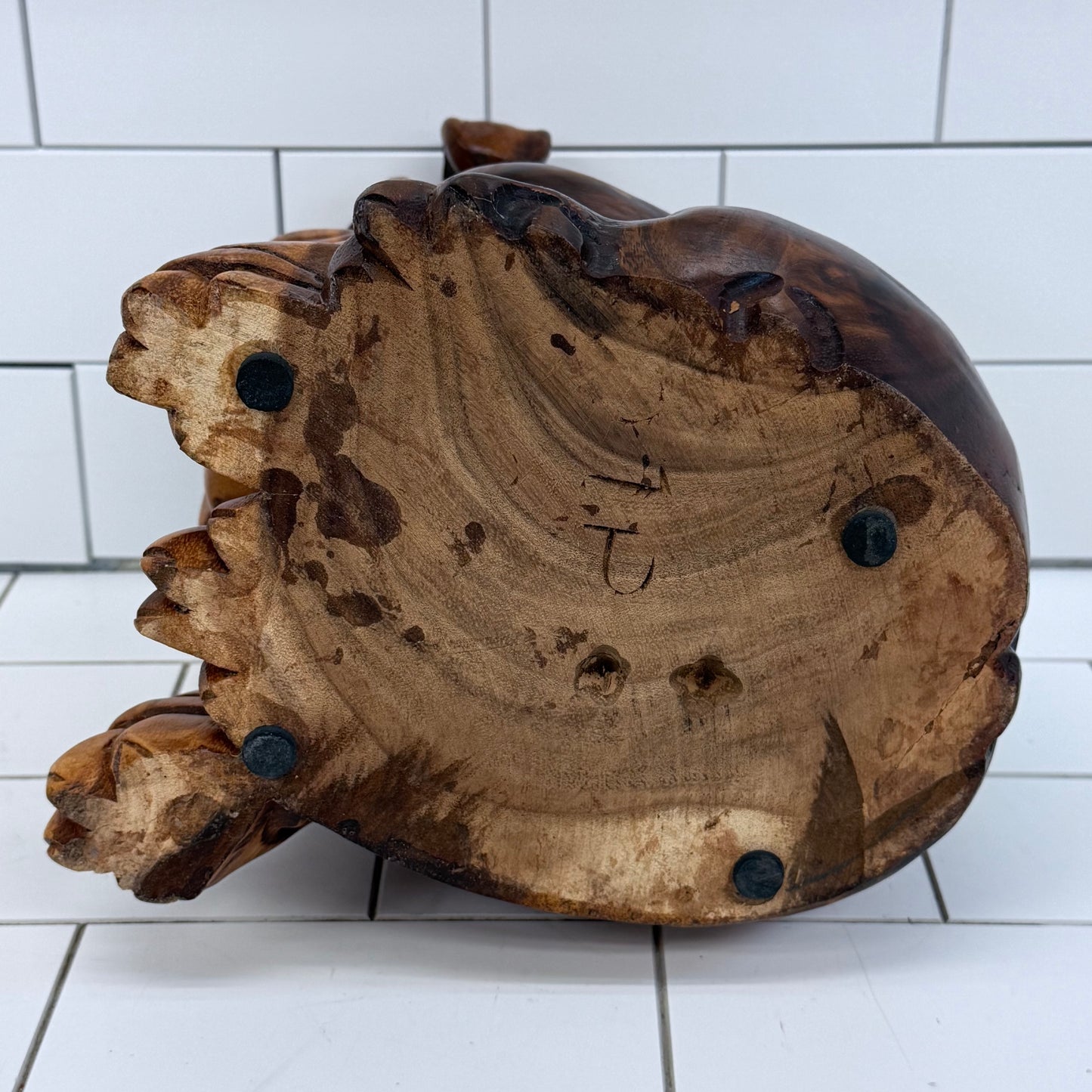 Hand Carved Wooden Bulldog Statue Vintage Hardwood 11”