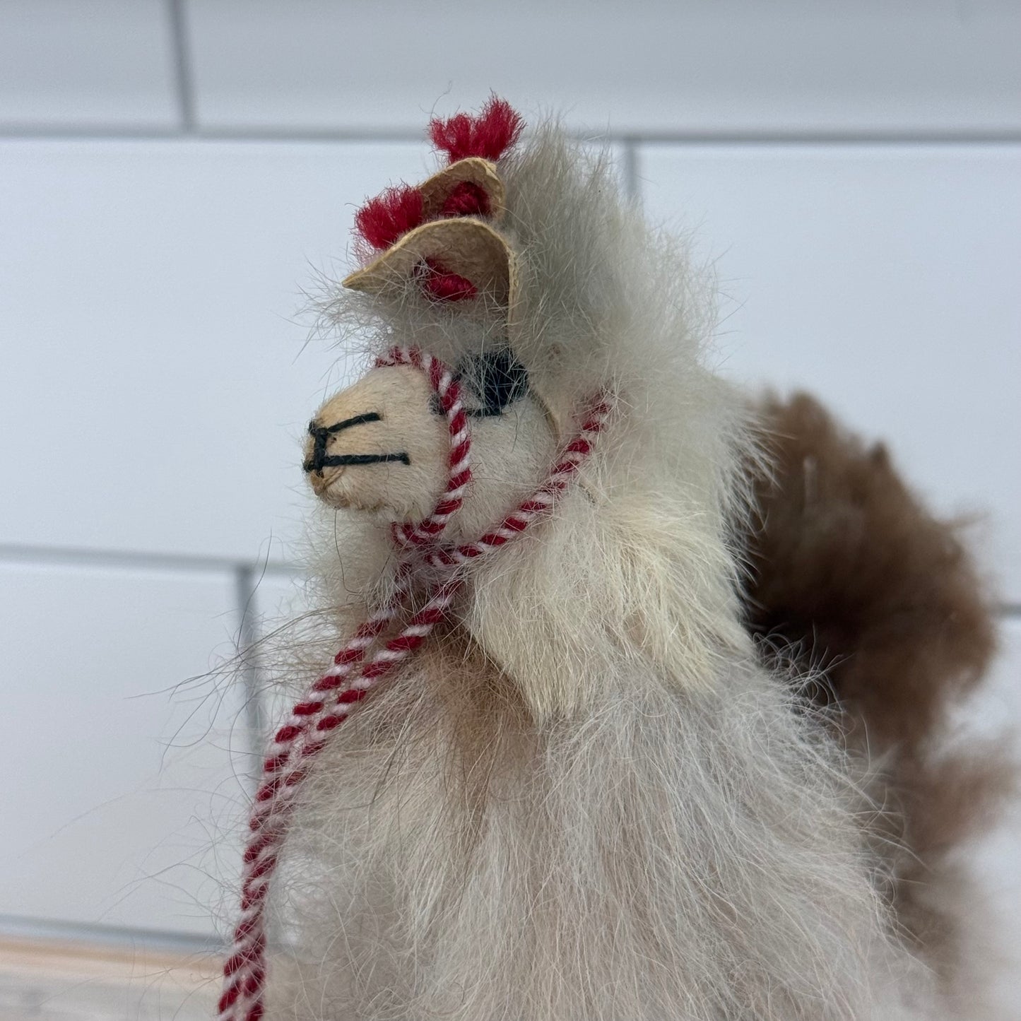 Peruvian Alpaca Fur Figurine Poseable Handmade Llama