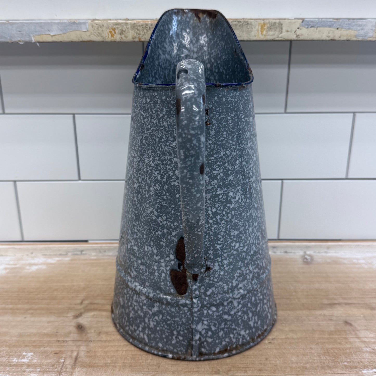 Vintage Gray Graniteware Enamel Pitcher Farmhouse Decor