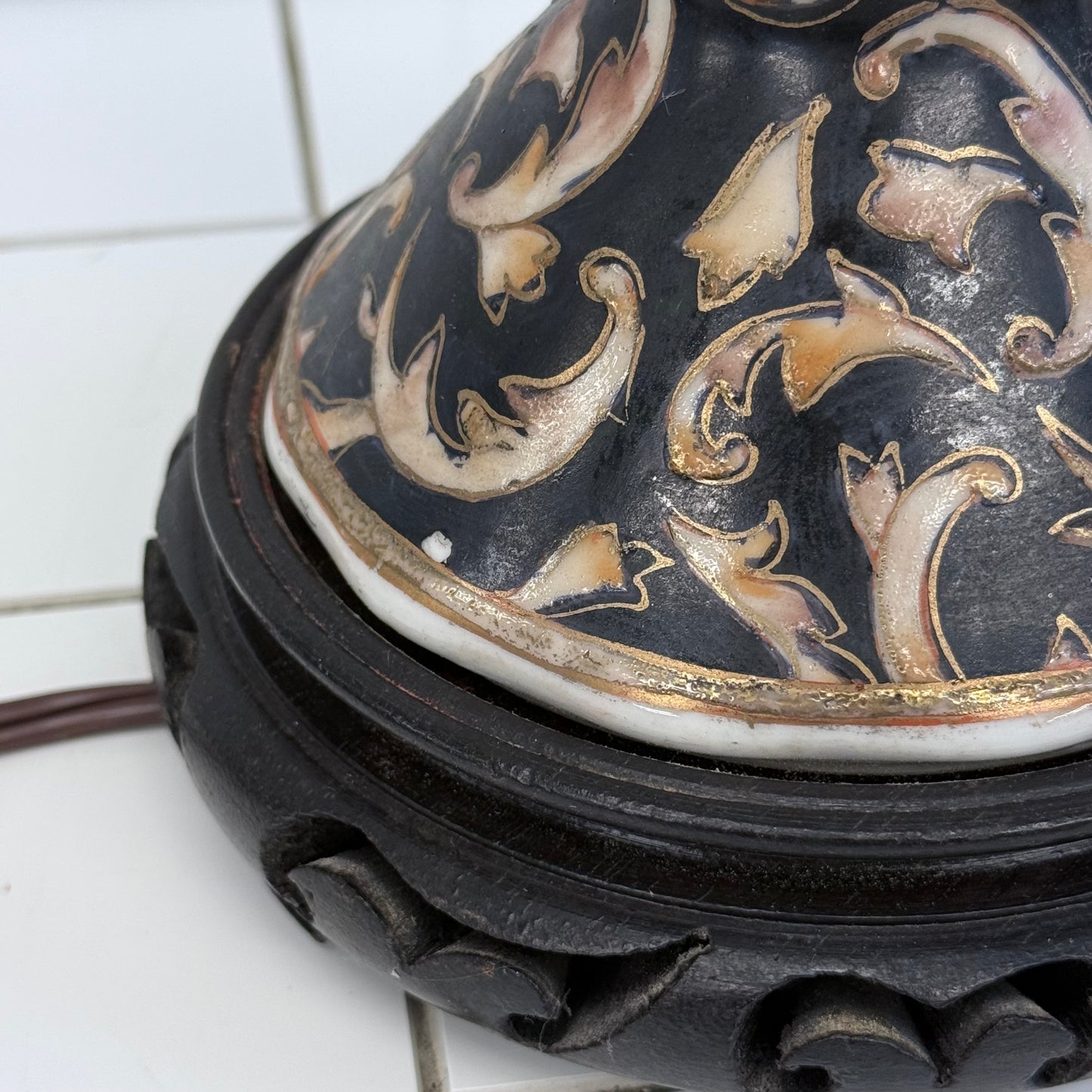Chinoiserie Gilded Porcelain Accent Lamps Set of 2 Blue Floral