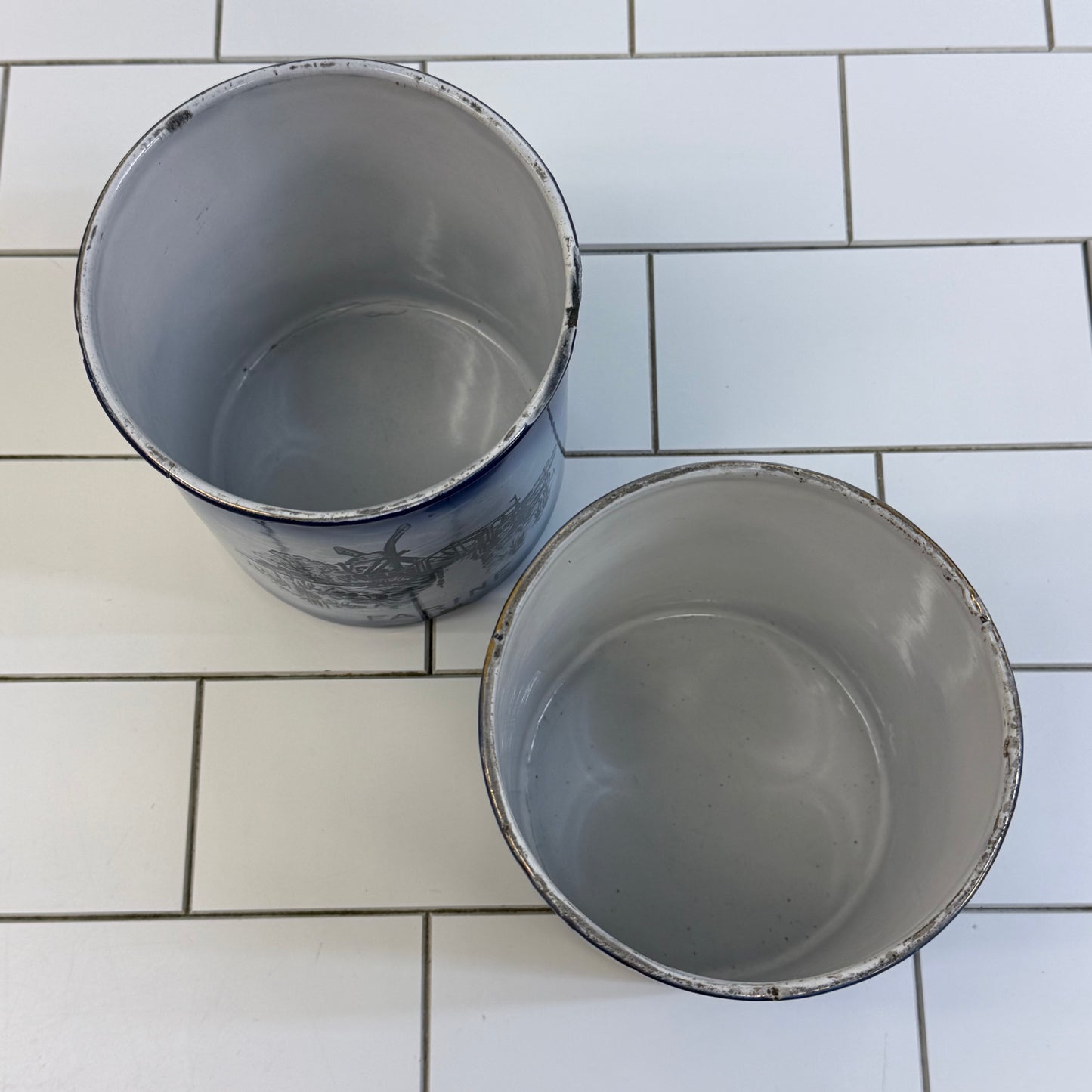 Windmill Enamelware Flour & Coffee Canisters, Set of 2