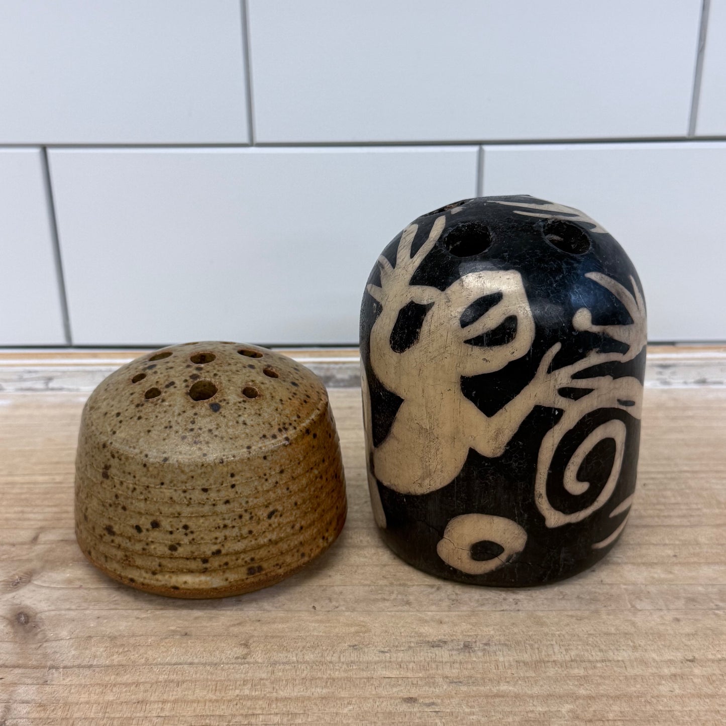 Studio Pottery Flower Frog Bud Vases Set of 2 Signed Choi