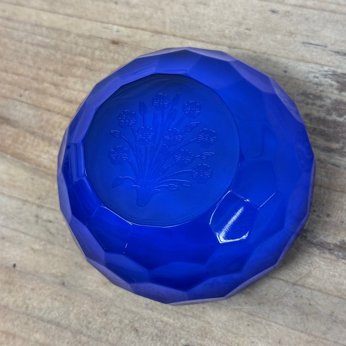 Saint-Louis Cobalt Blue Crystal Floral Paperweight France