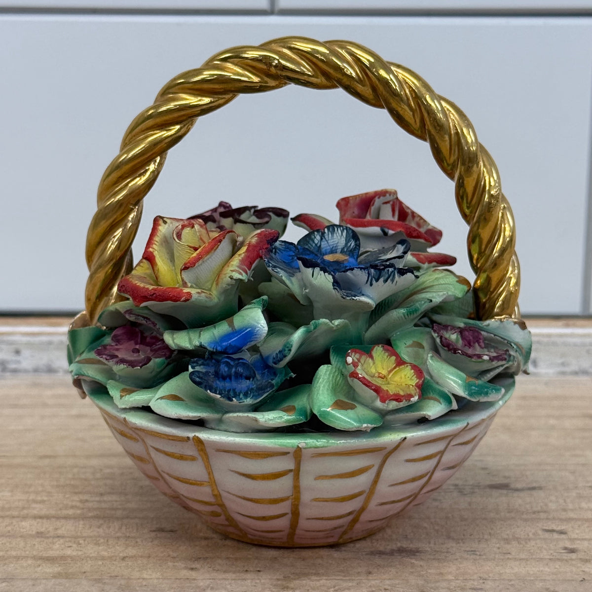 Italian Applied Porcelain Flower Basket Capodimonte Style
1960s