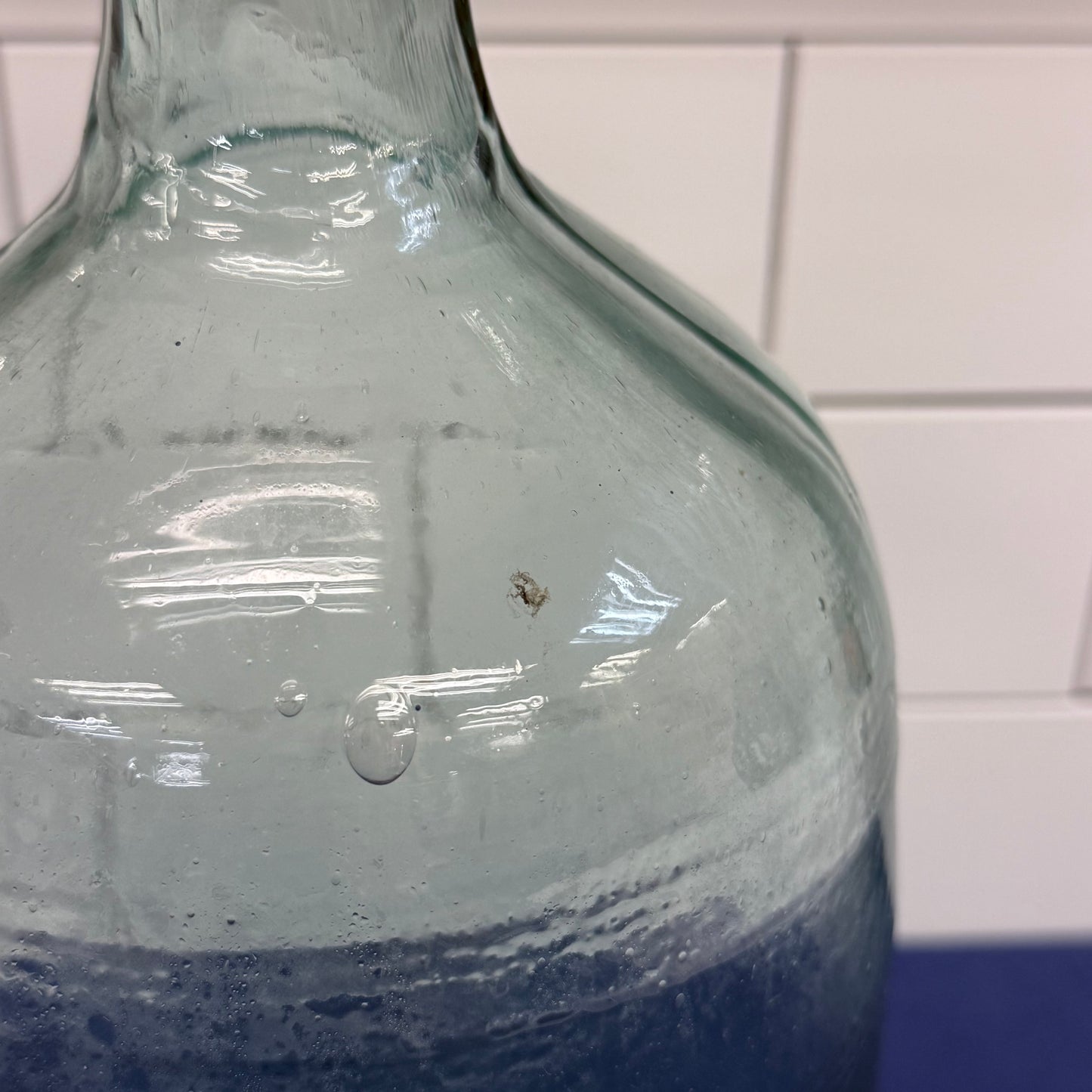 Hand Blown Aqua Glass Bottle Primitive Antique Demijohn