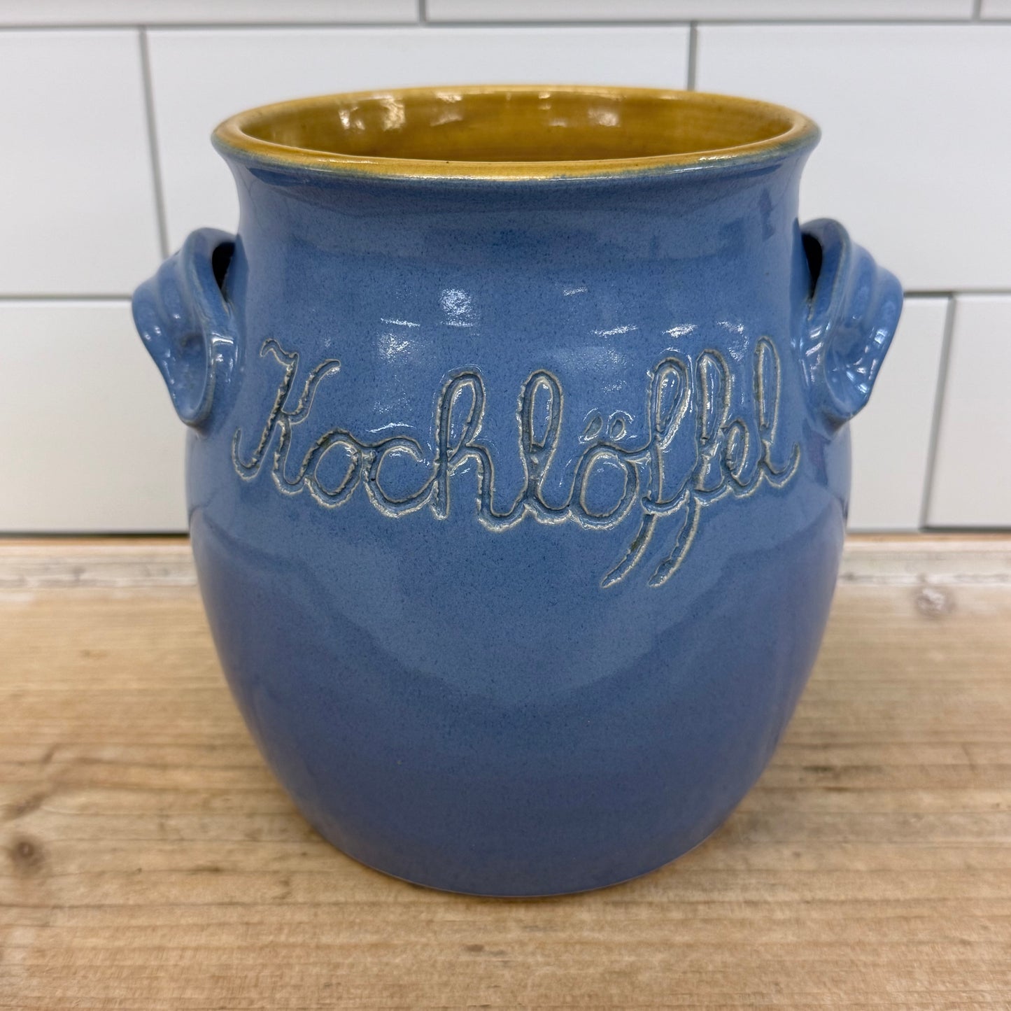German Stoneware Kochlöffel Utensil Holder Blue Pottery Crock
