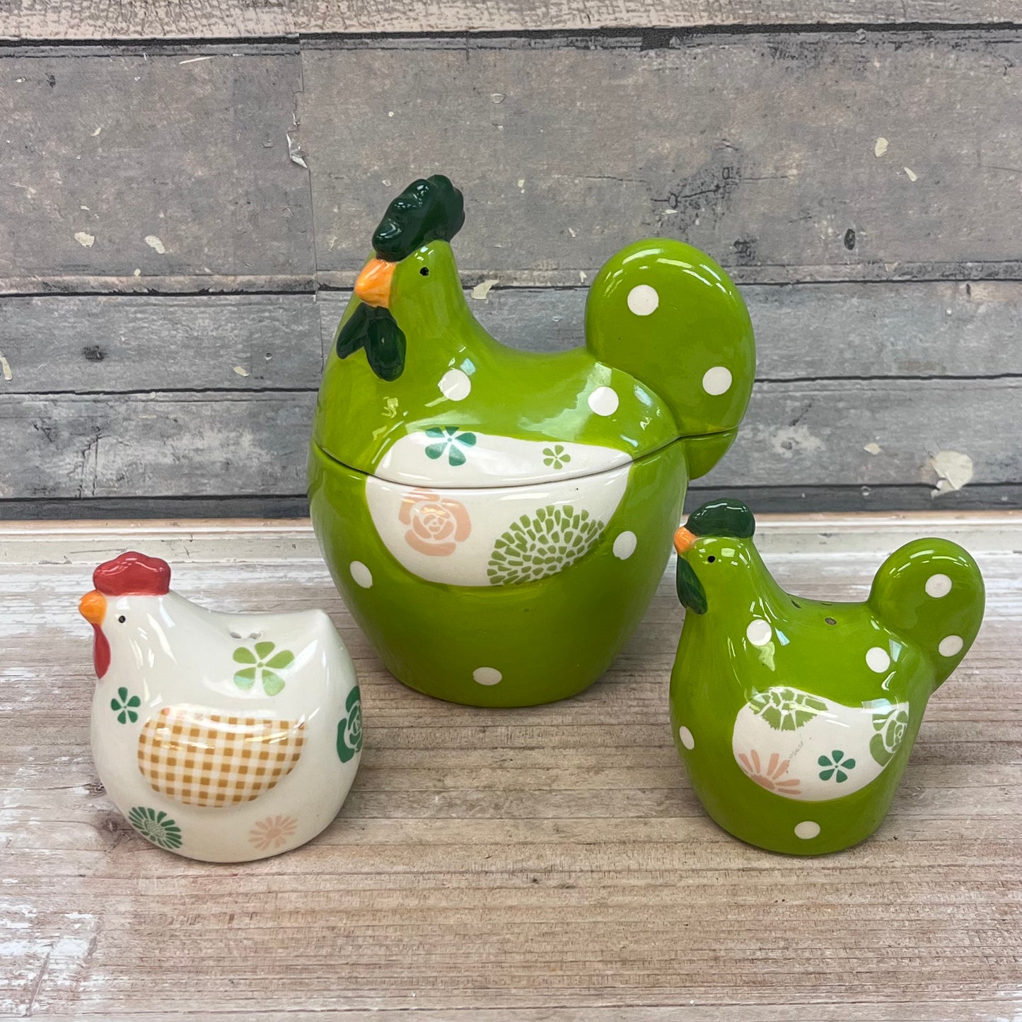 Patchwork Chicken Salt & Pepper Shaker & Jar Set