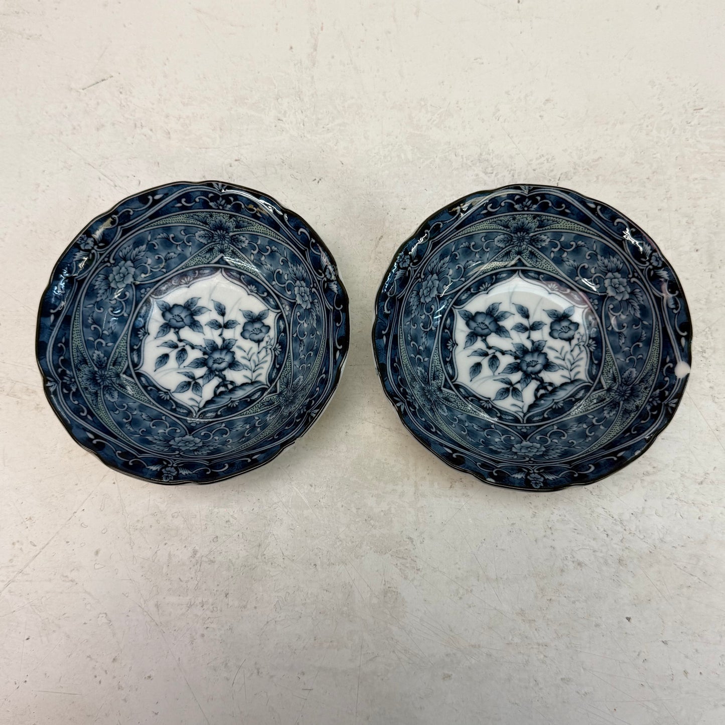 Japanese Blue & White Porcelain Fruit Bowls, Set of 2