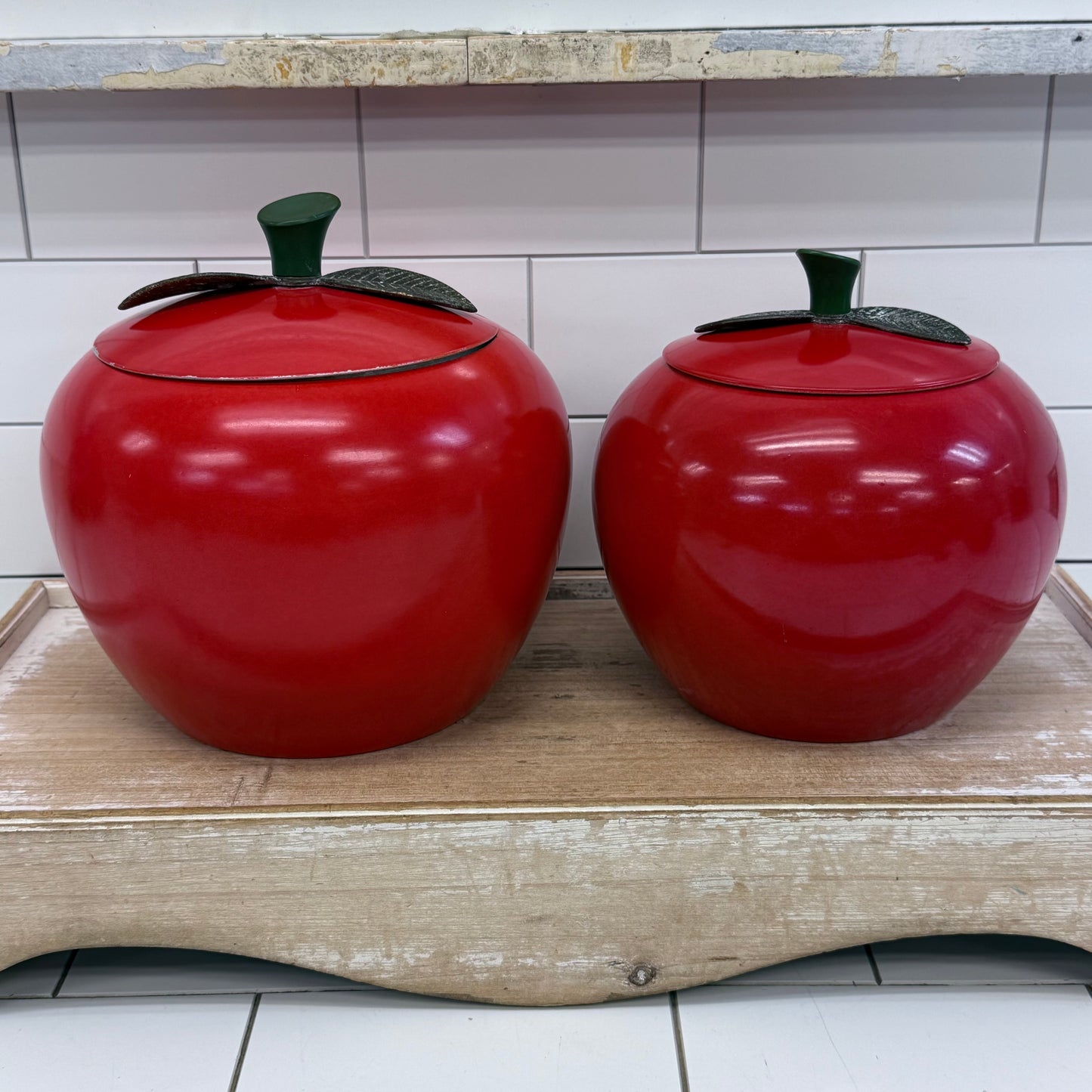 Chrom-Ever Red Apple Aluminum Canisters Set 1960s
