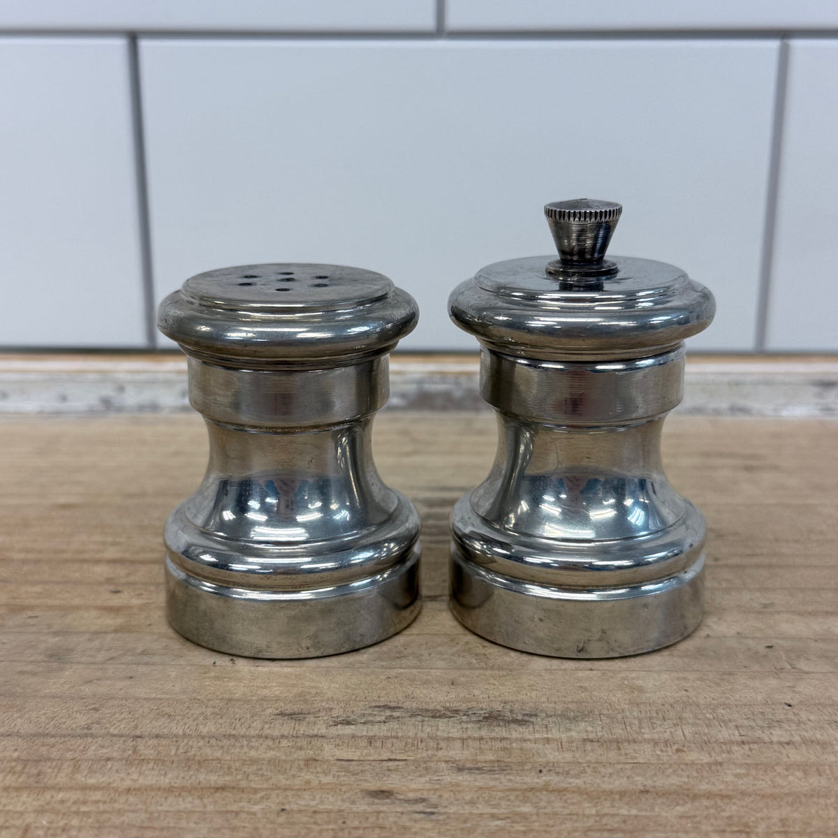 Eales 1779 Italian Pewter Salt Shaker &  Pepper Mill Set