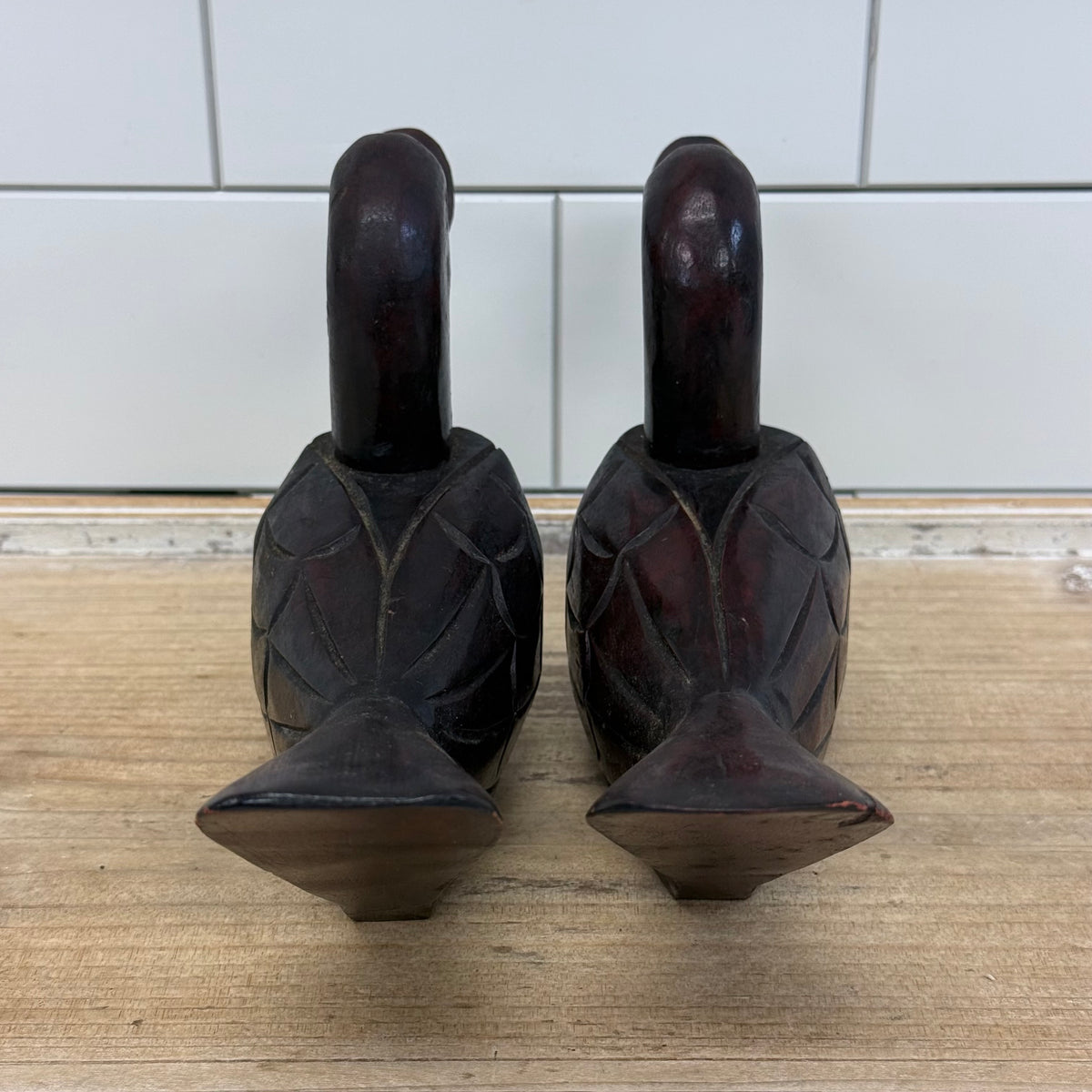 Duck Figurines Pair Hand-Carved Wood - Rustic Lodge Decor