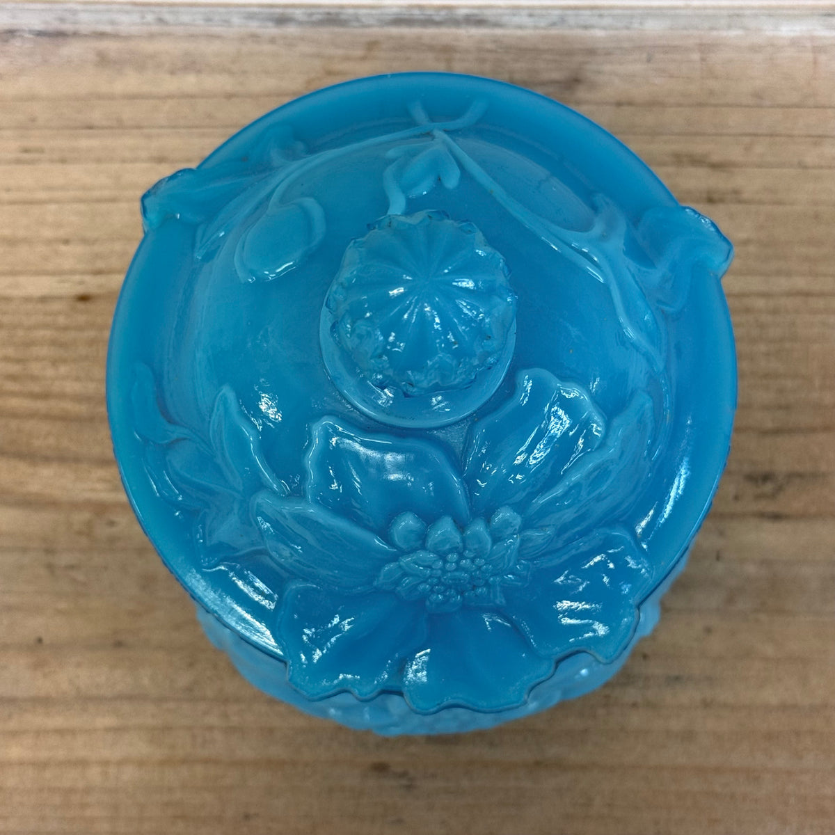 Blue Opal Glass Floral Jar Antique 1880s–1890s