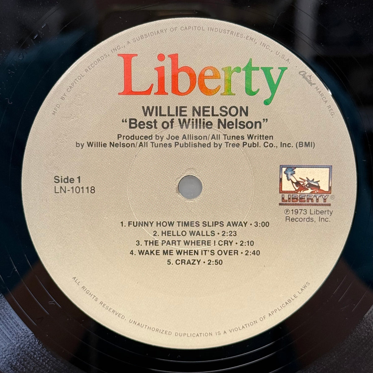 Willie Nelson Best of Vinyl LP 1973 -- LN-10118