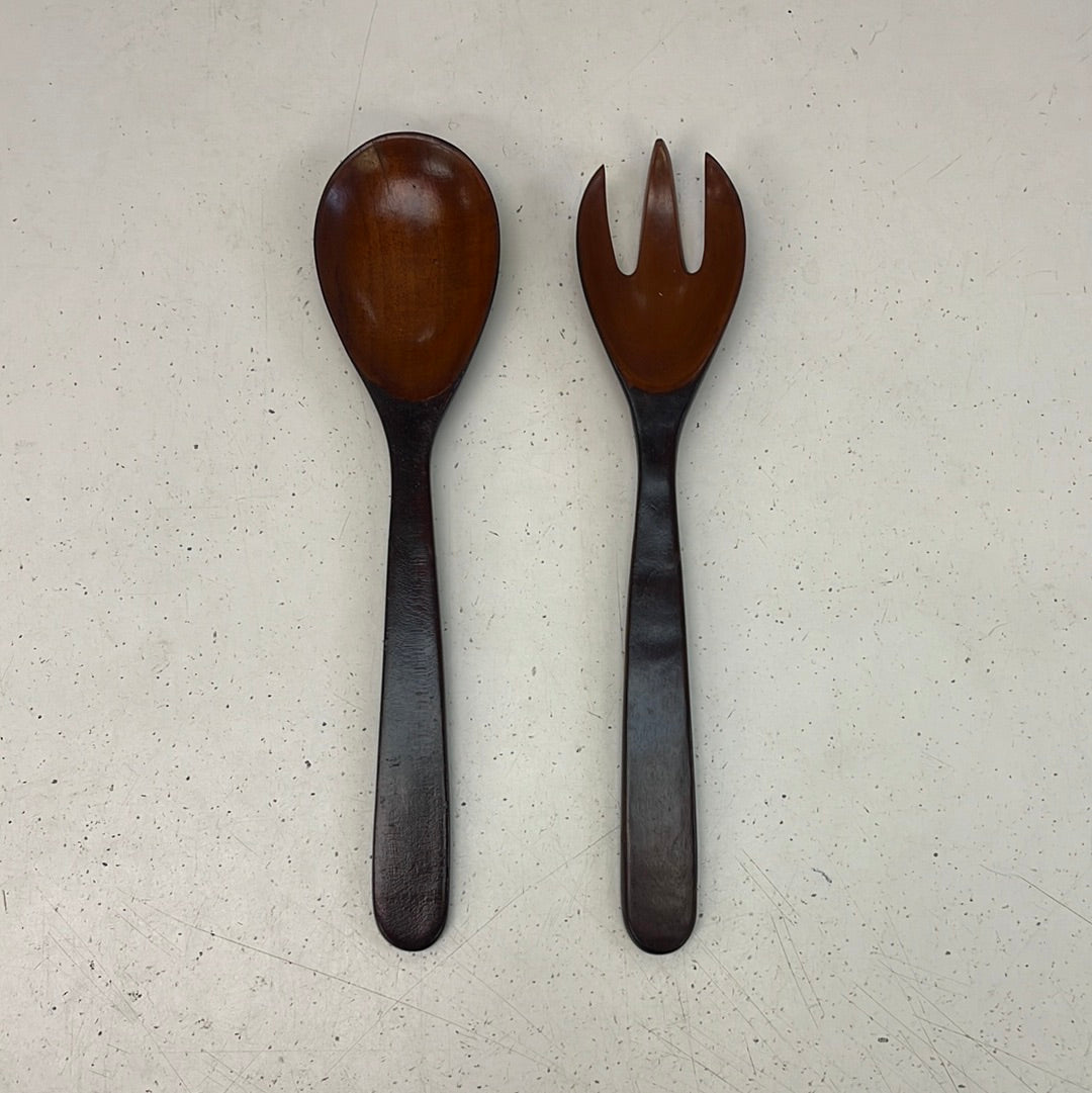 Vintage CaribCraft Mahogany Salad Bowl Set, 11 Piece