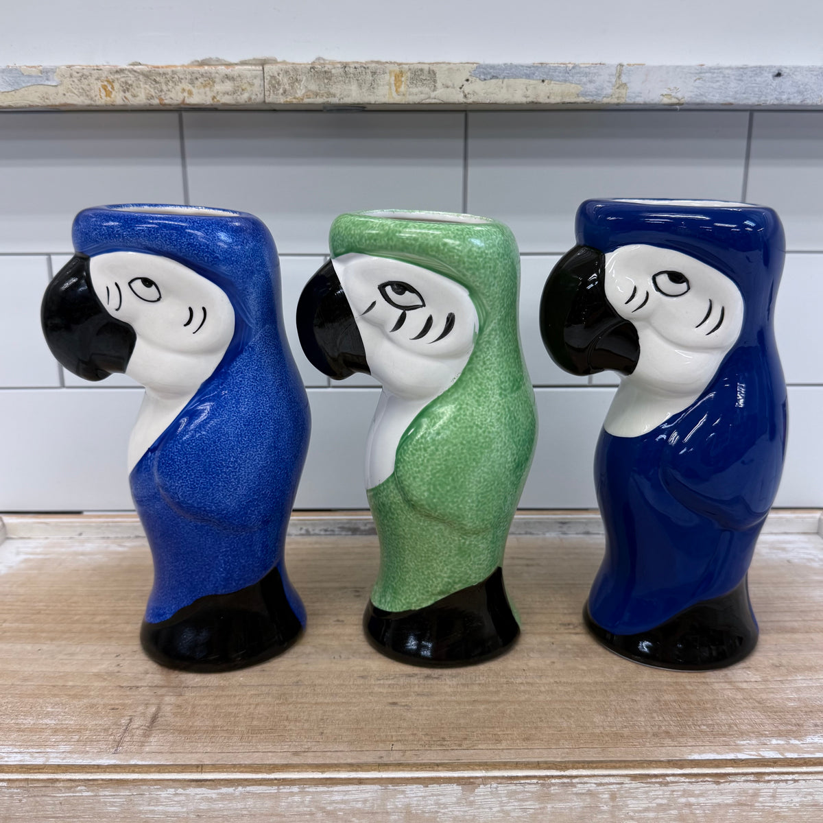 Macaw Parrot Cocktail Mugs Set of 3 Ceramic Tiki Bar Decor
