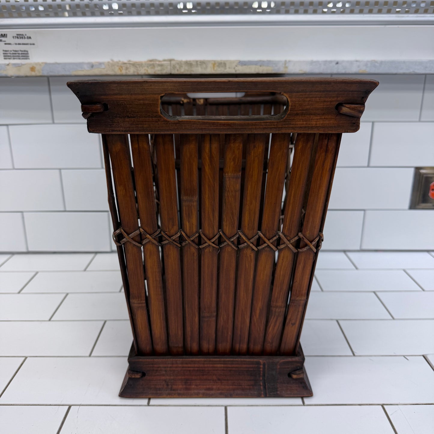 Lattice Bamboo Rattan Magazine Rack Storage Basket Vintage