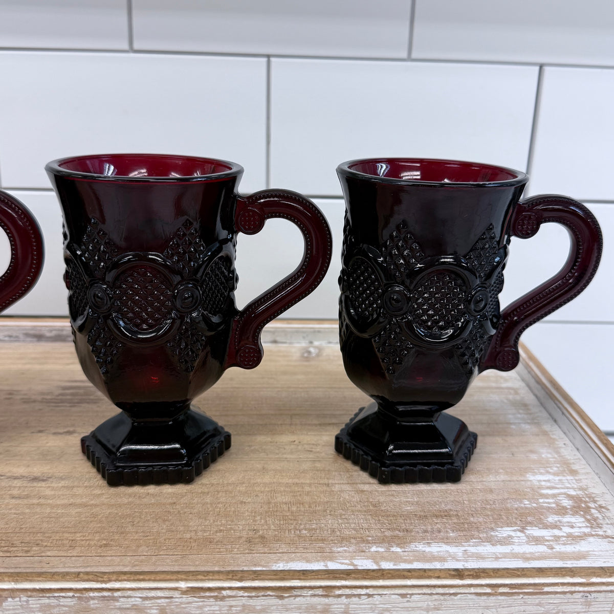 Avon Cape Cod Ruby Red Glass Mugs Set of 4