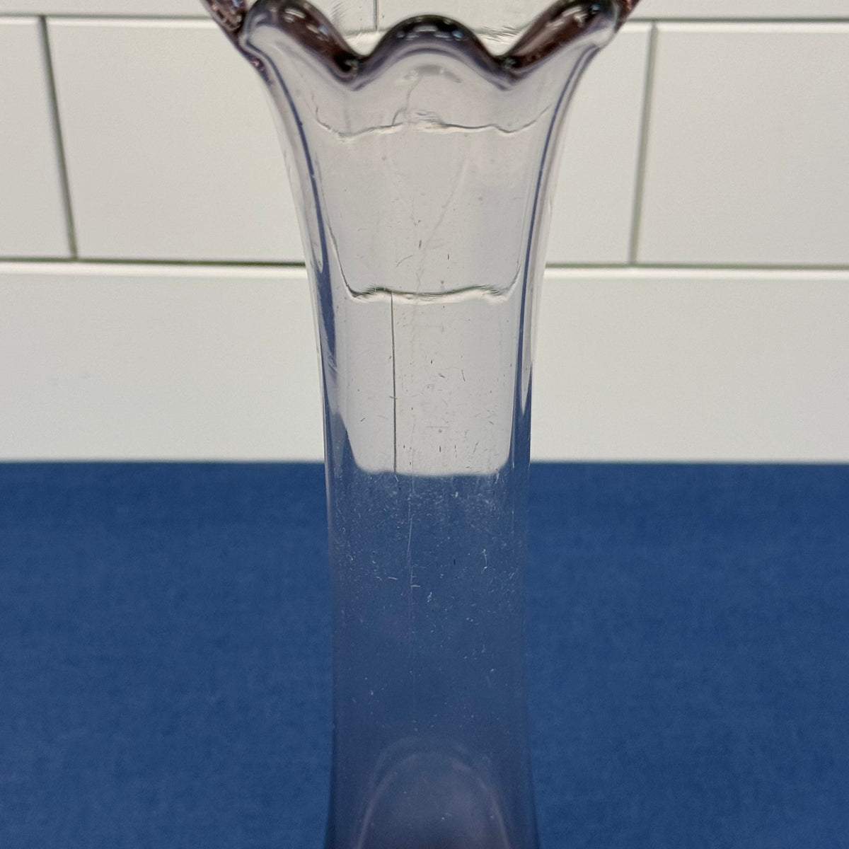 Clear Glass Swung Vase Ruffle Rim Mid Century