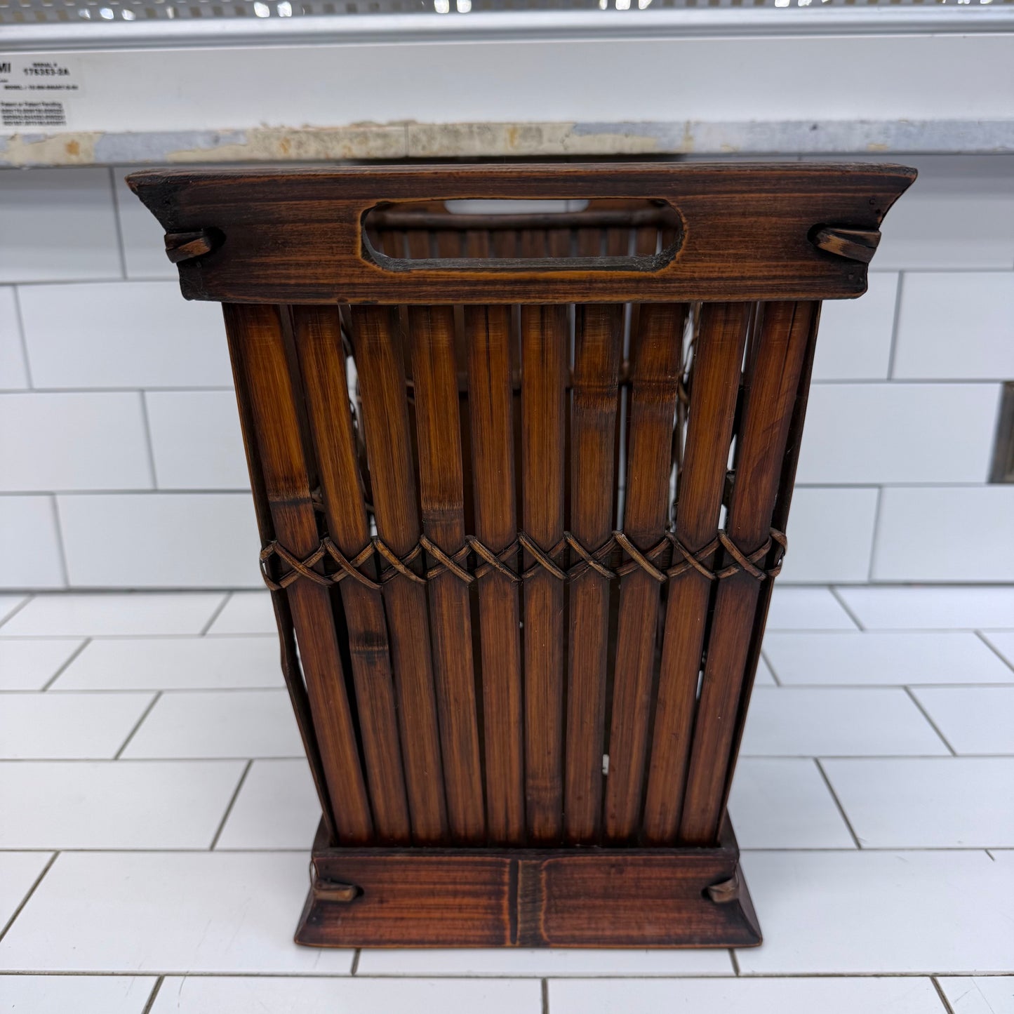 Lattice Bamboo Rattan Magazine Rack Storage Basket Vintage