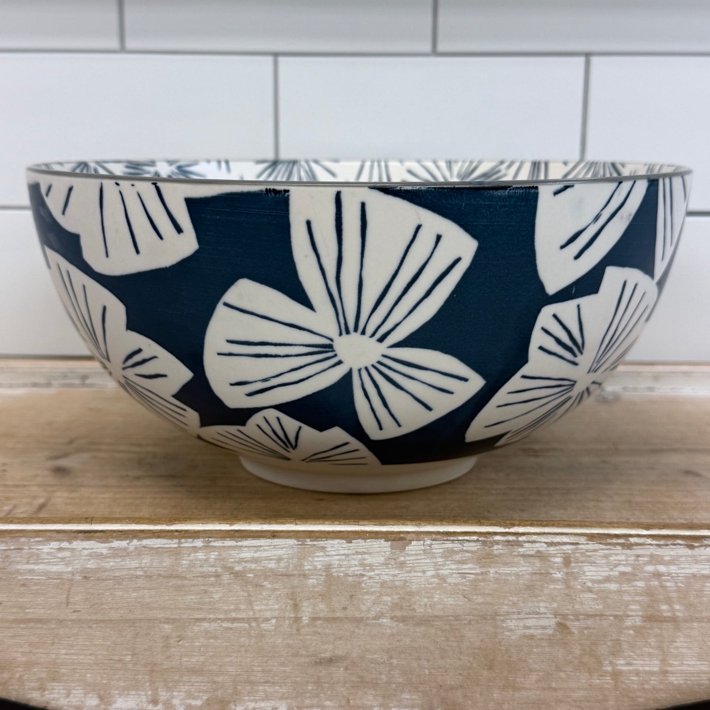 Crate & Barrel Mai Floral Ceramic Serving Bowl