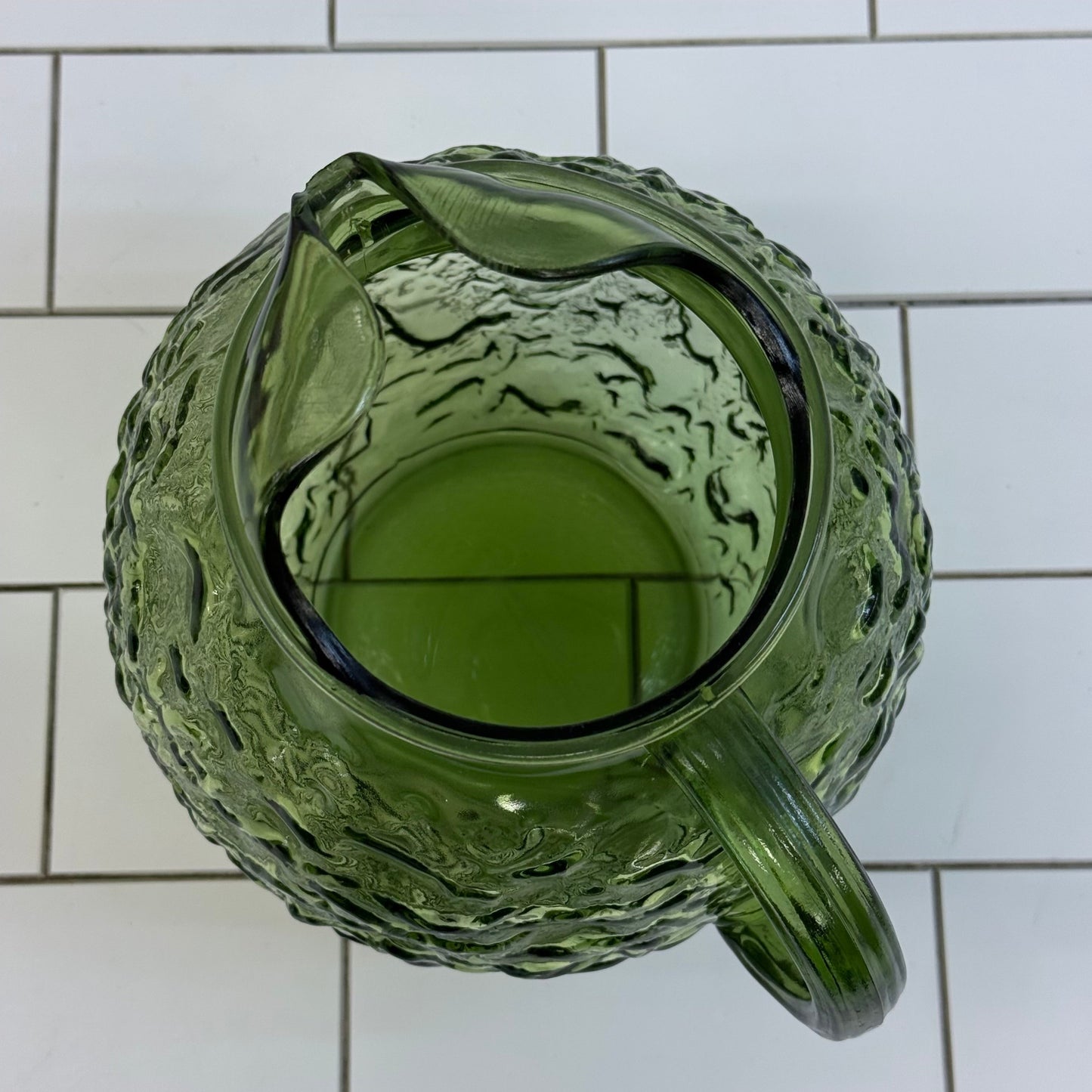 Anchor Hocking Lido Milano Avocado Green Glass Pitcher 1970s