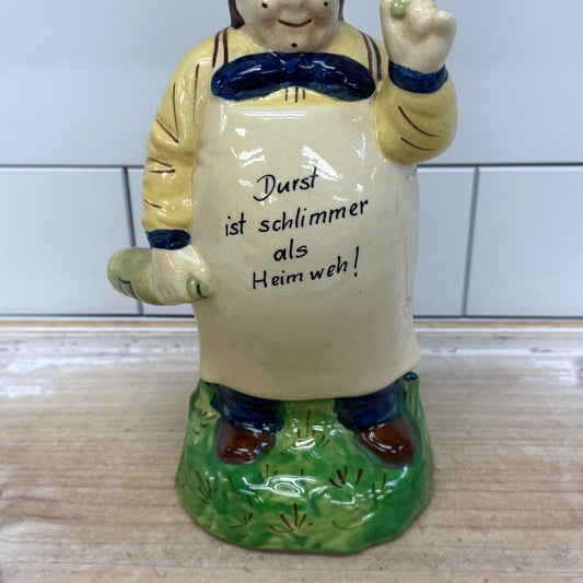German Figural Decanter, Rare Ceramic Hand Painted