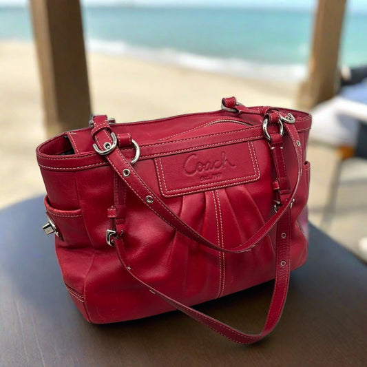 Coach Pleated Red Patent Leather Shoulder Bag, #F13759
