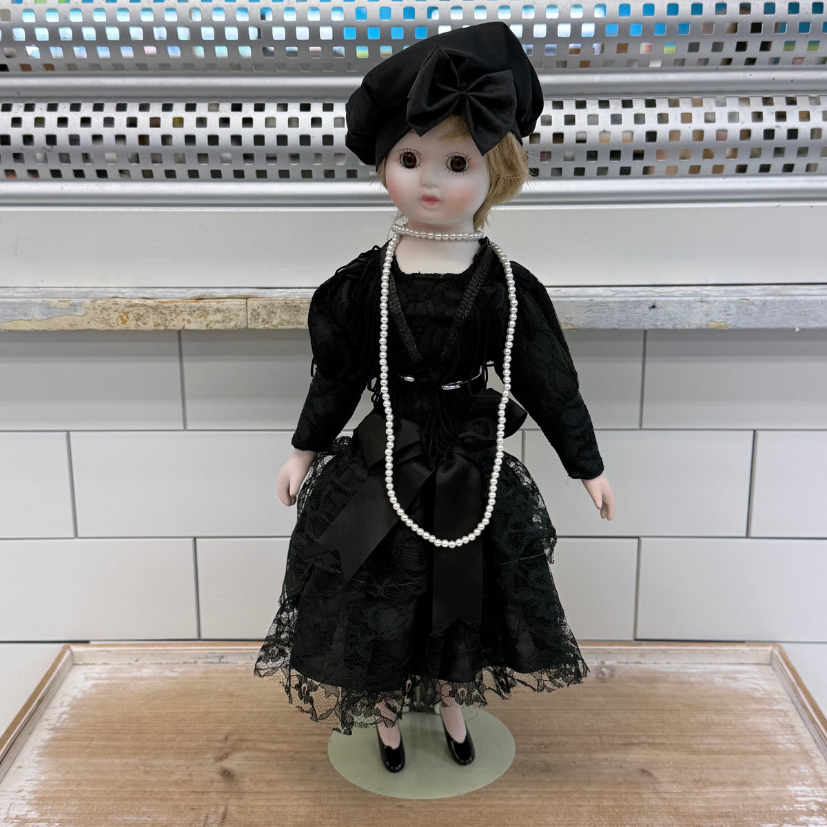 Porcelain Flapper Lady Doll Black Lace Dress