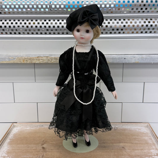 Flapper Doll Black Dress on Stand