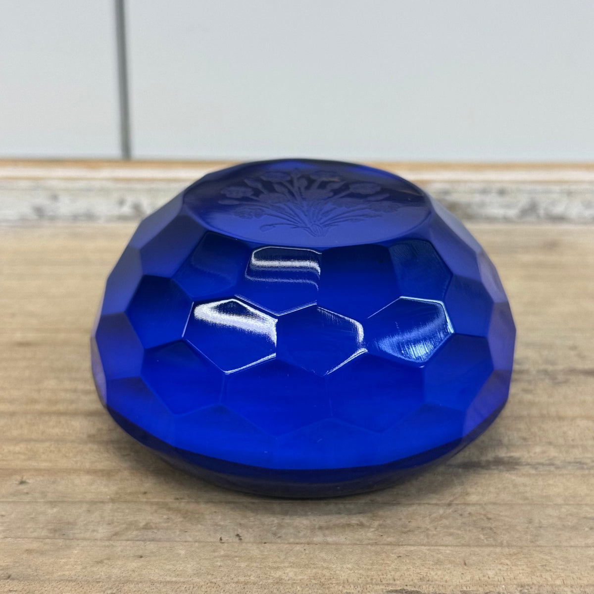 Saint-Louis Cobalt Blue Crystal Floral Paperweight France