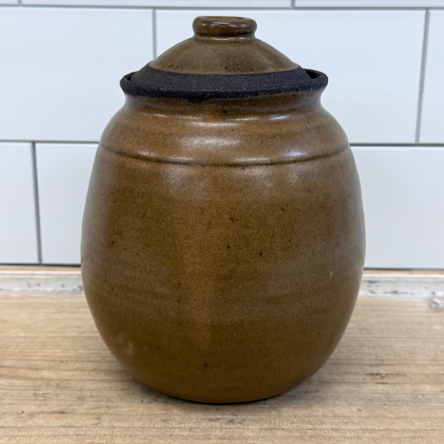 Studio Art Pottery Stoneware Lidded Jar Handmade Signed
